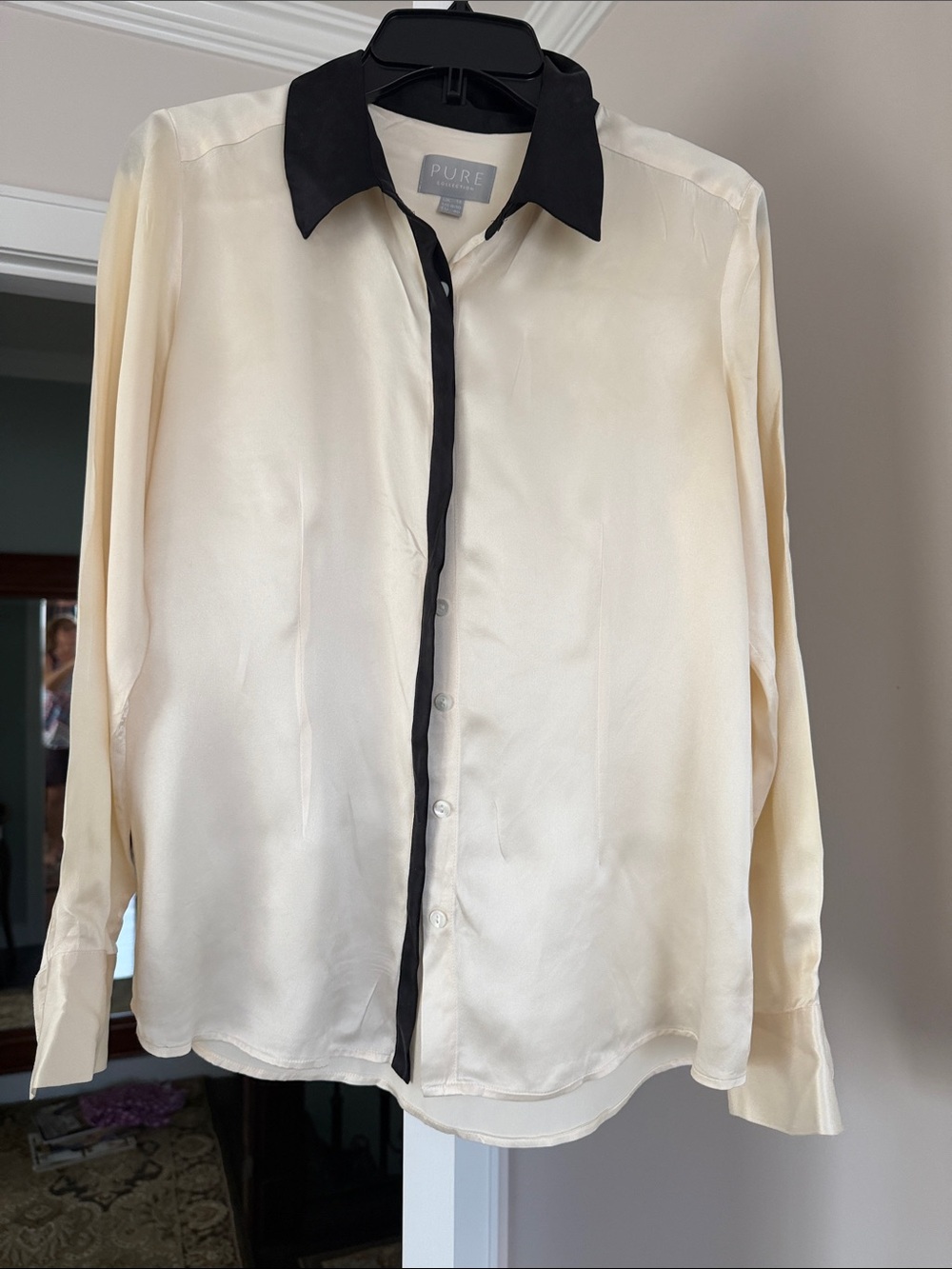 Pure Collection silk Cream Blouse with Black Trim size 8/10